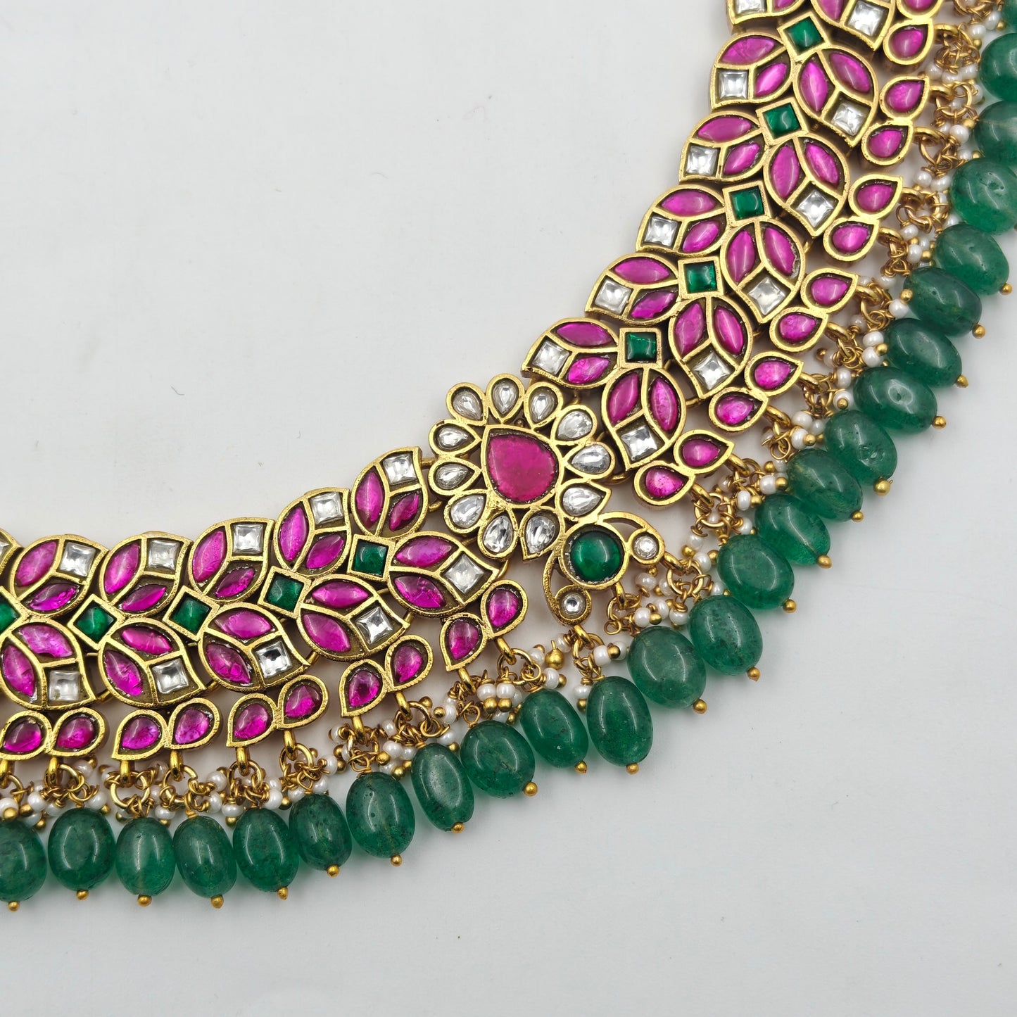 40771 Jadau Necklace Finished With Emerald Russian Beads