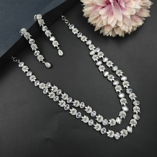 37334 2 Lines Platinum Necklace Set White