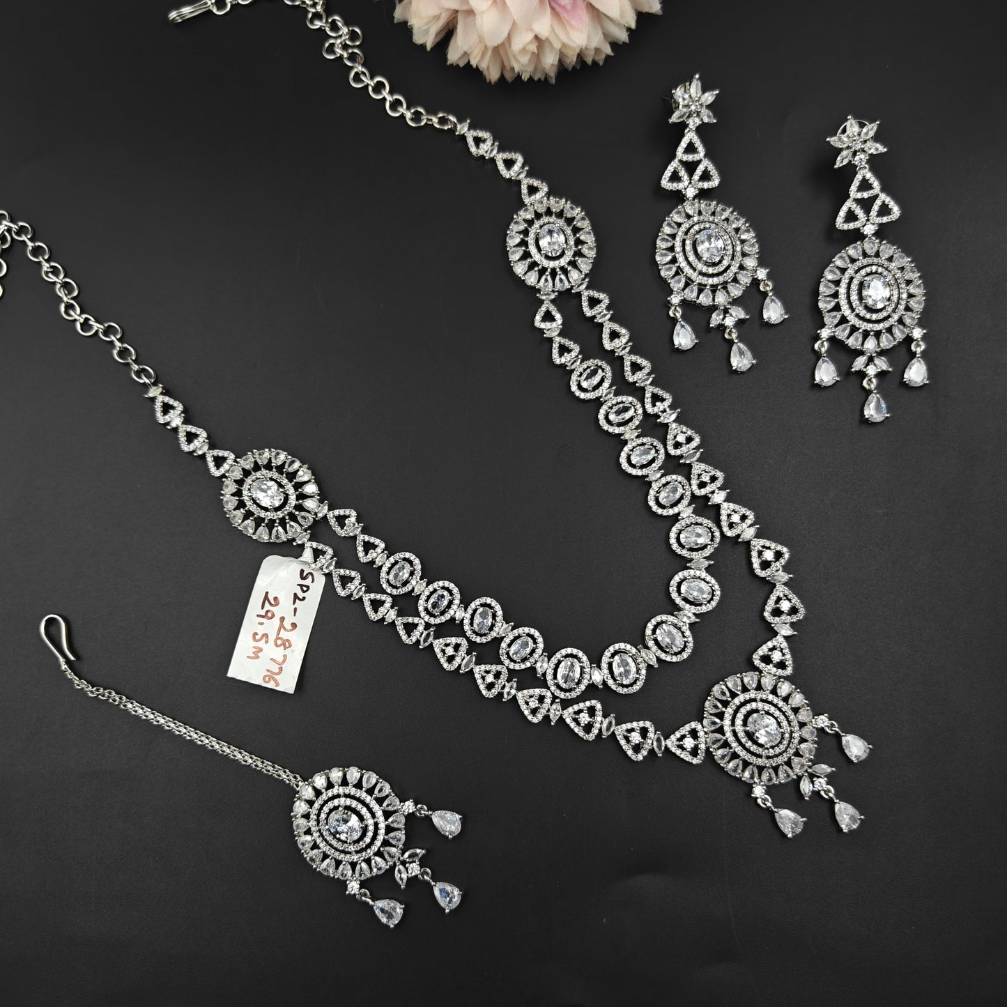 28776  Platinum Necklace Set White