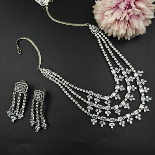 13150 Platinum AD 3 Lines Full White Necklace Set