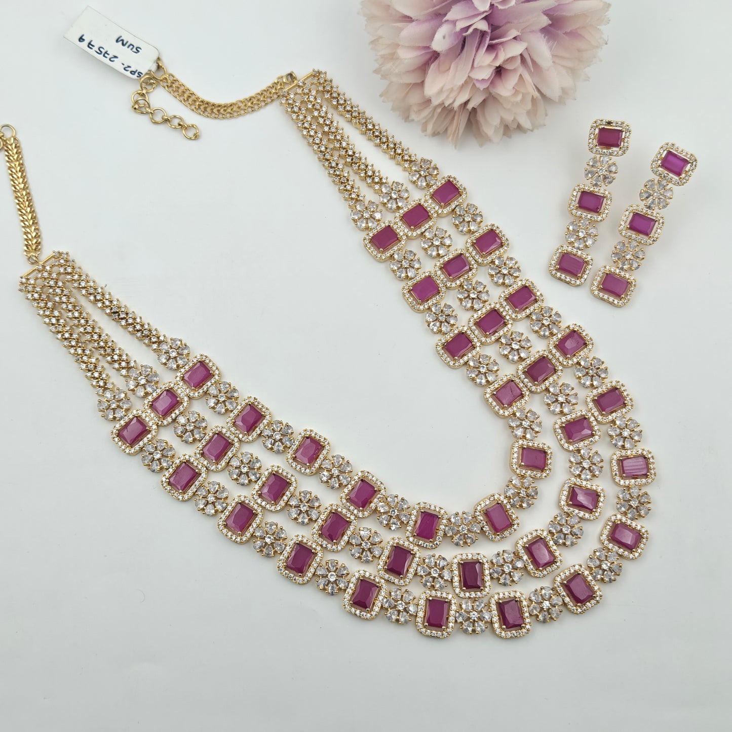 27579 3 layers ruby stones gold polishing necklace
