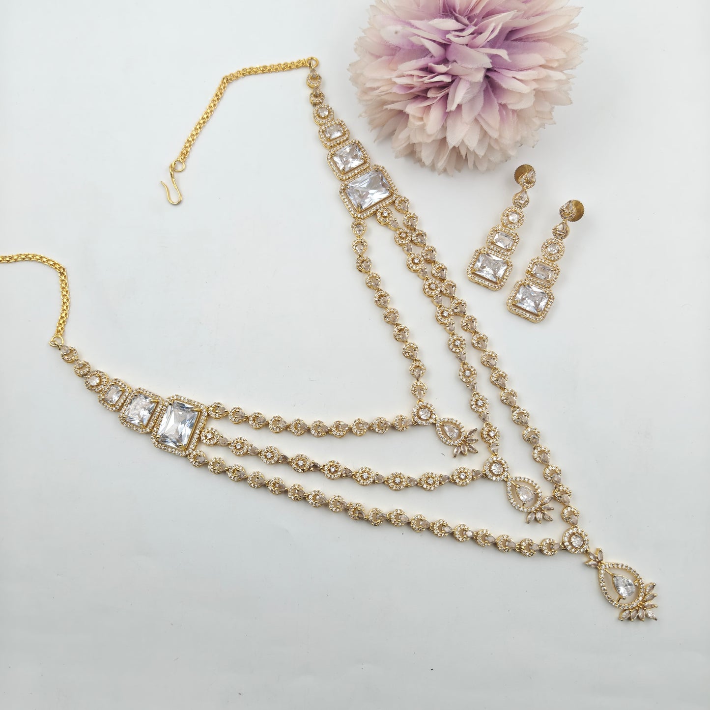 27327  GP 2 Lines Necklace Set White