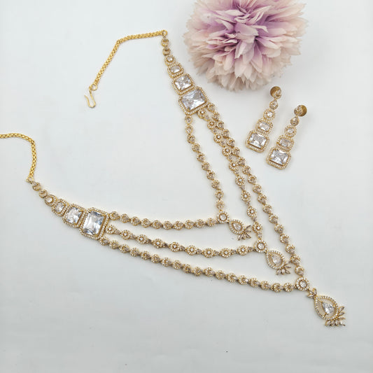 27327  GP 2 Lines Necklace Set White