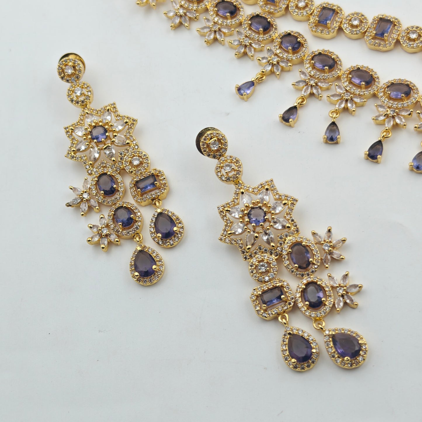 35973 2 Lines GP Long Necklace Set Purple