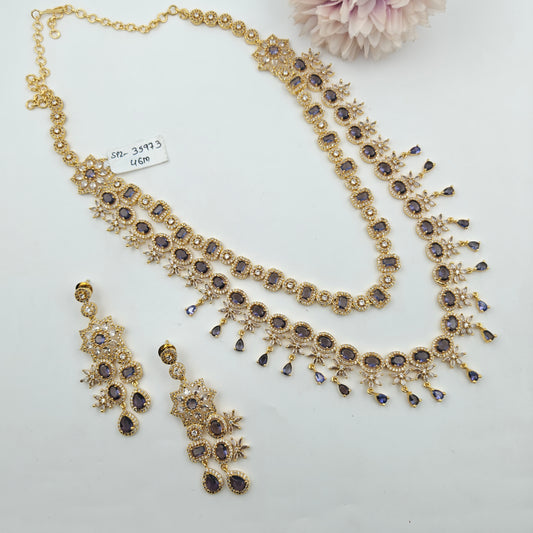 35973 2 Lines GP Long Necklace Set Purple