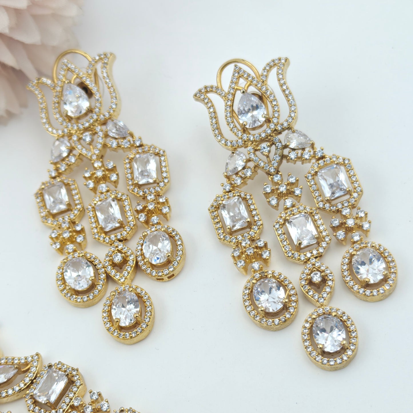 9127 Lotus bridal 3 layers necklace with heavy hanging