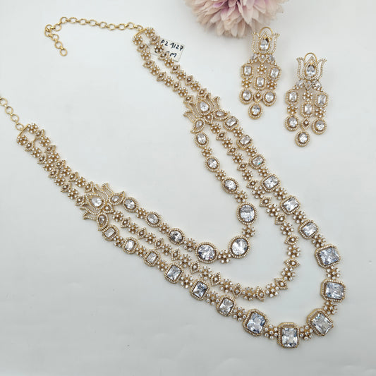 9127 Lotus bridal 3 layers necklace with heavy hanging