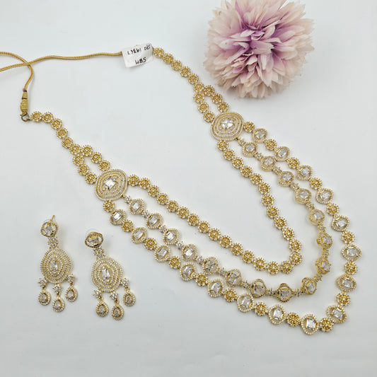 19367 3 layers gold polish bridal necklace with hanging