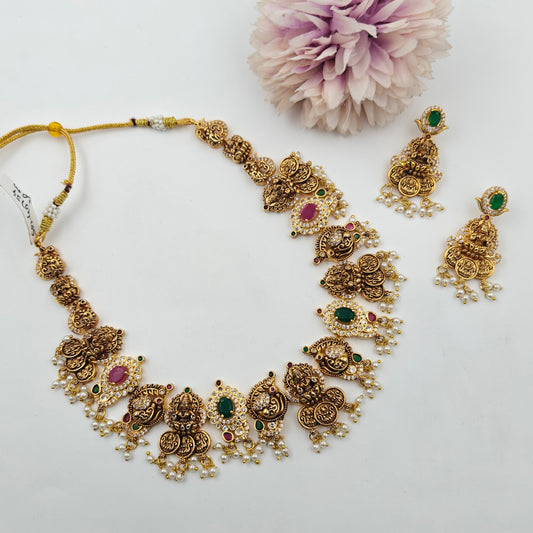 40754 Matte Multi Laxmi Peacock Short Necklace
