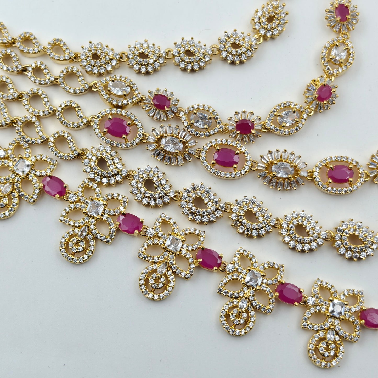 9113 5 Lines CZ Full White Long Necklace Set