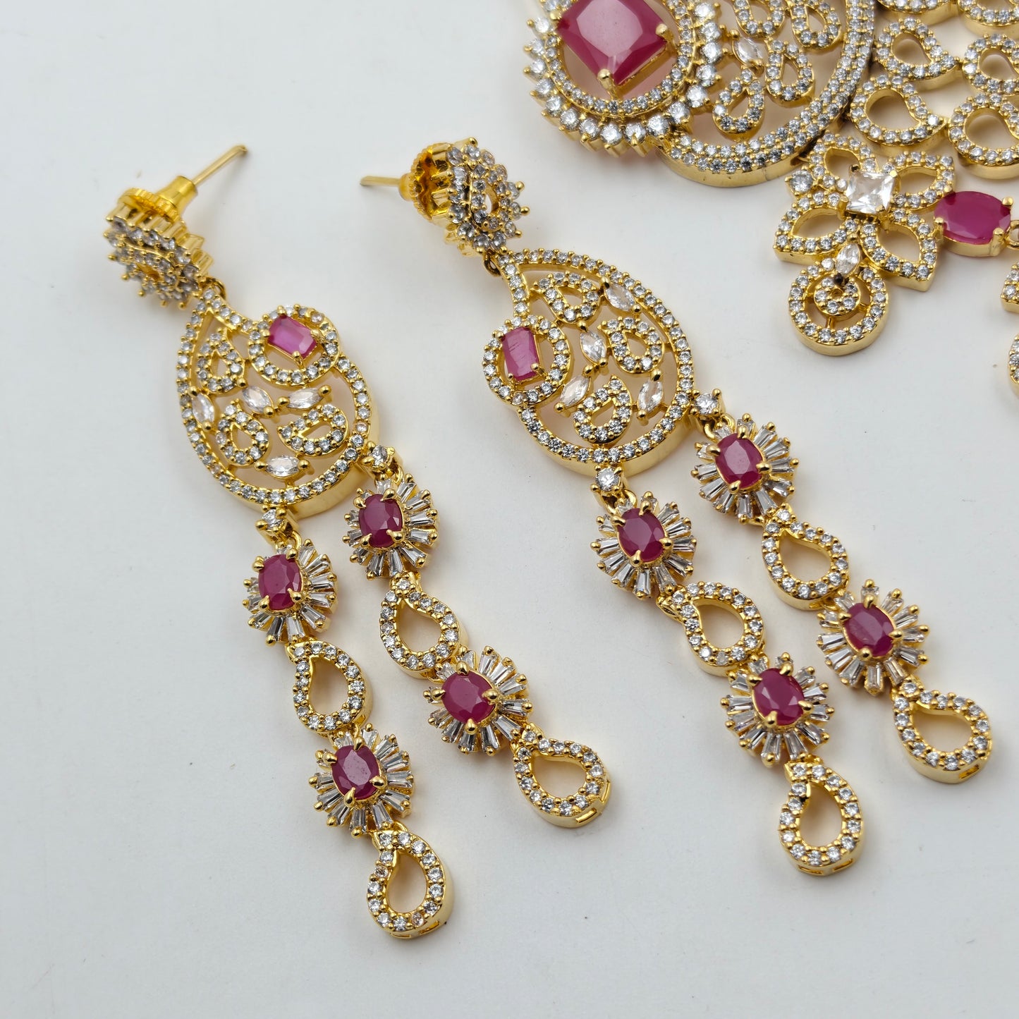 9113 5 Lines CZ Full White Long Necklace Set