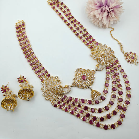 9136 3 Lines GP Double Peacock Ruby Necklace Set