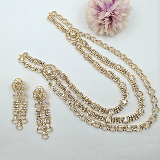 19220 3 Layer gold Polish bridal Necklace with heavy hangings