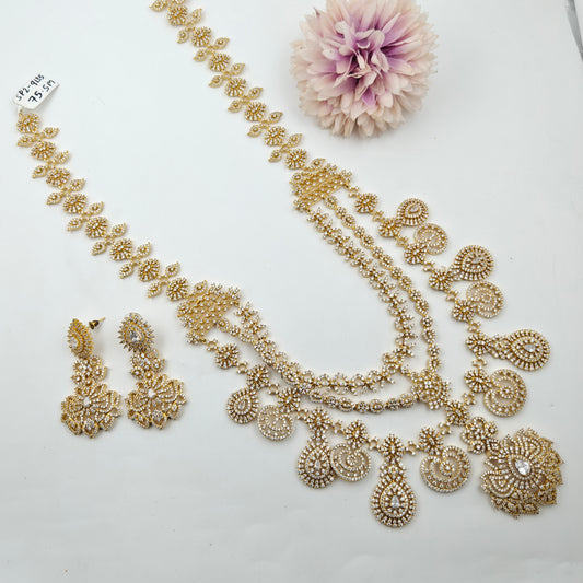 9135 3 Lines GP Full White Necklace Set