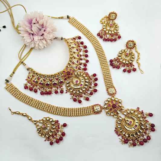 6266 Kundan Combo Necklace Set Red