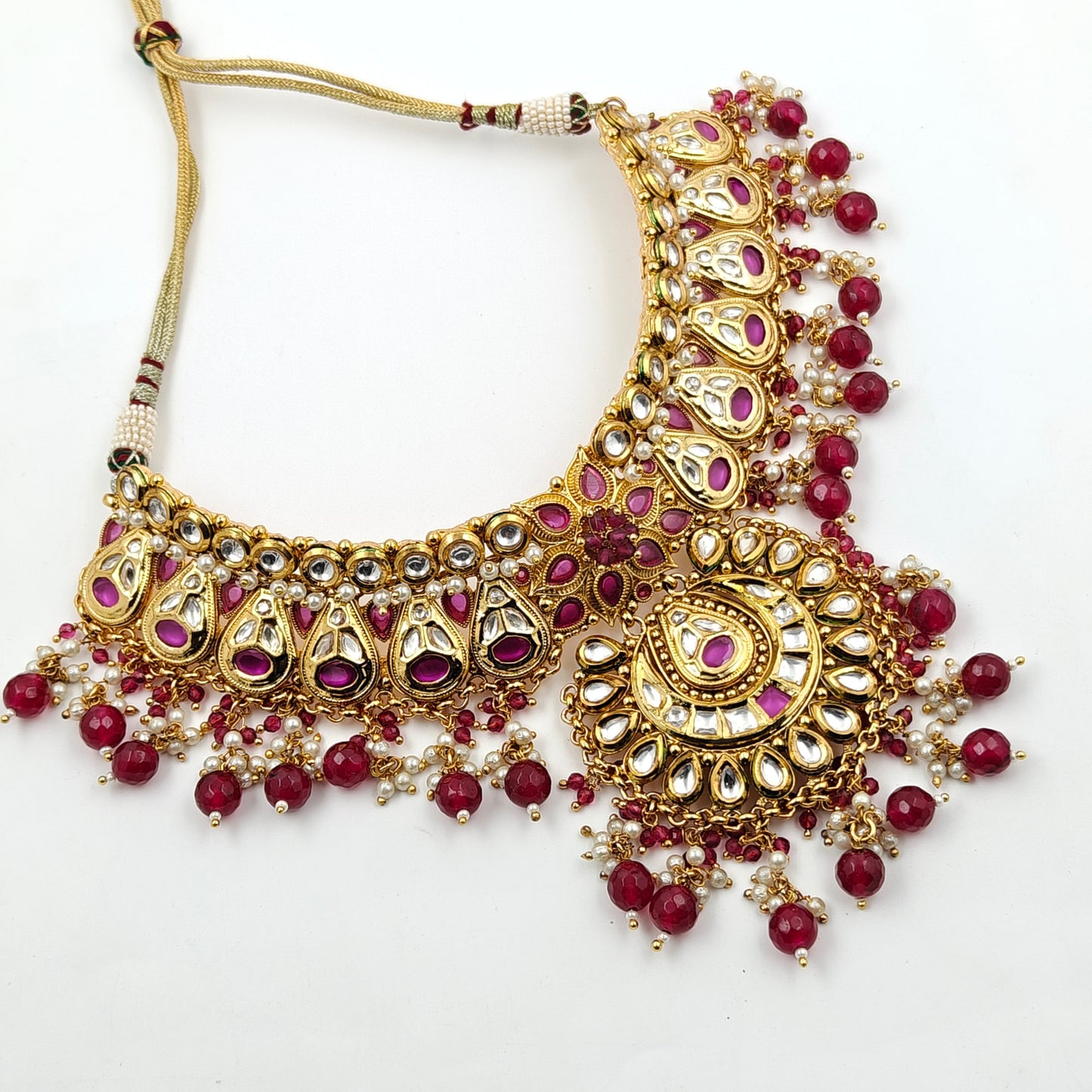 6266 Kundan Combo Necklace Set Red
