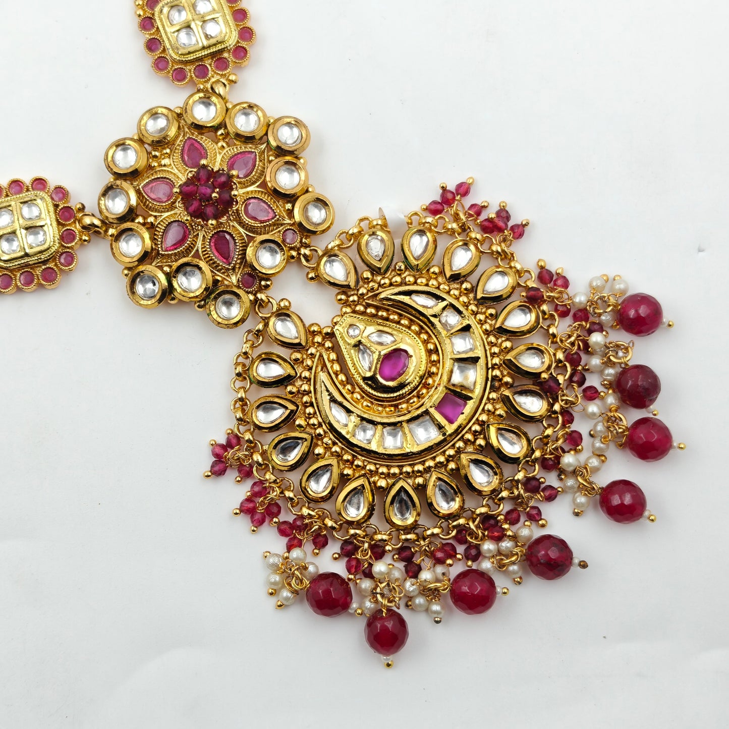 6266 Kundan Combo Necklace Set Red
