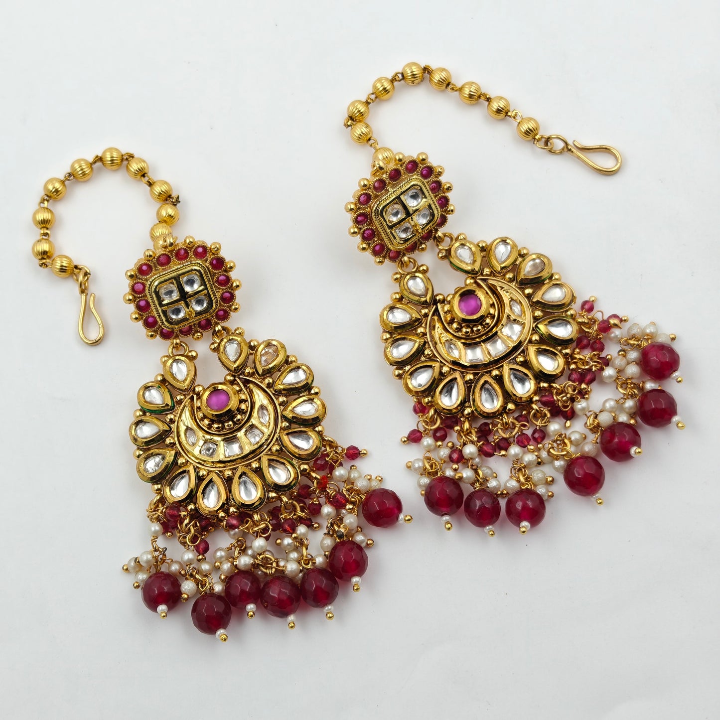 6266 Kundan Combo Necklace Set Red