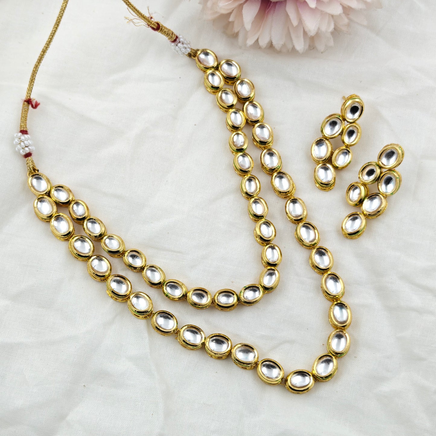 Kundan Short Necklace oval shape 2 lines