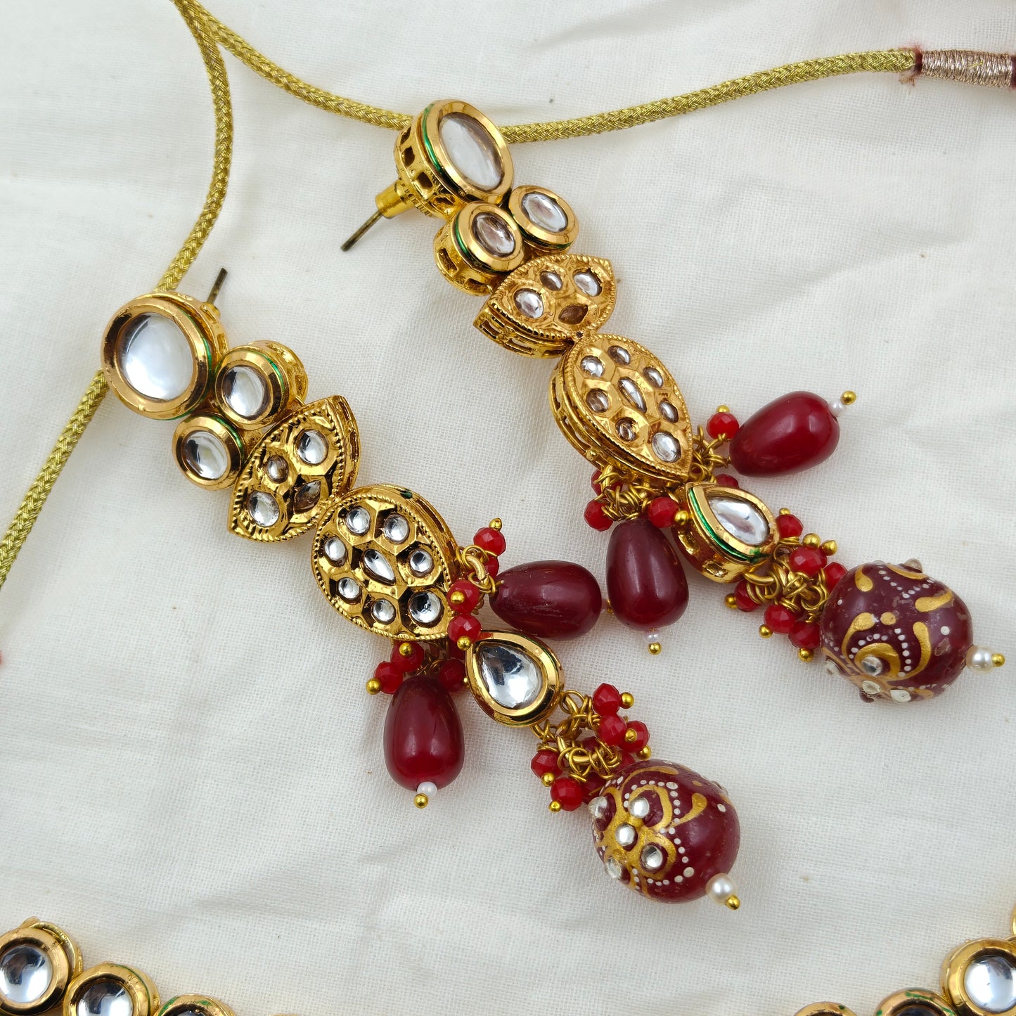 22554 Kundan Bridal Necklace Set With MaangTika Red