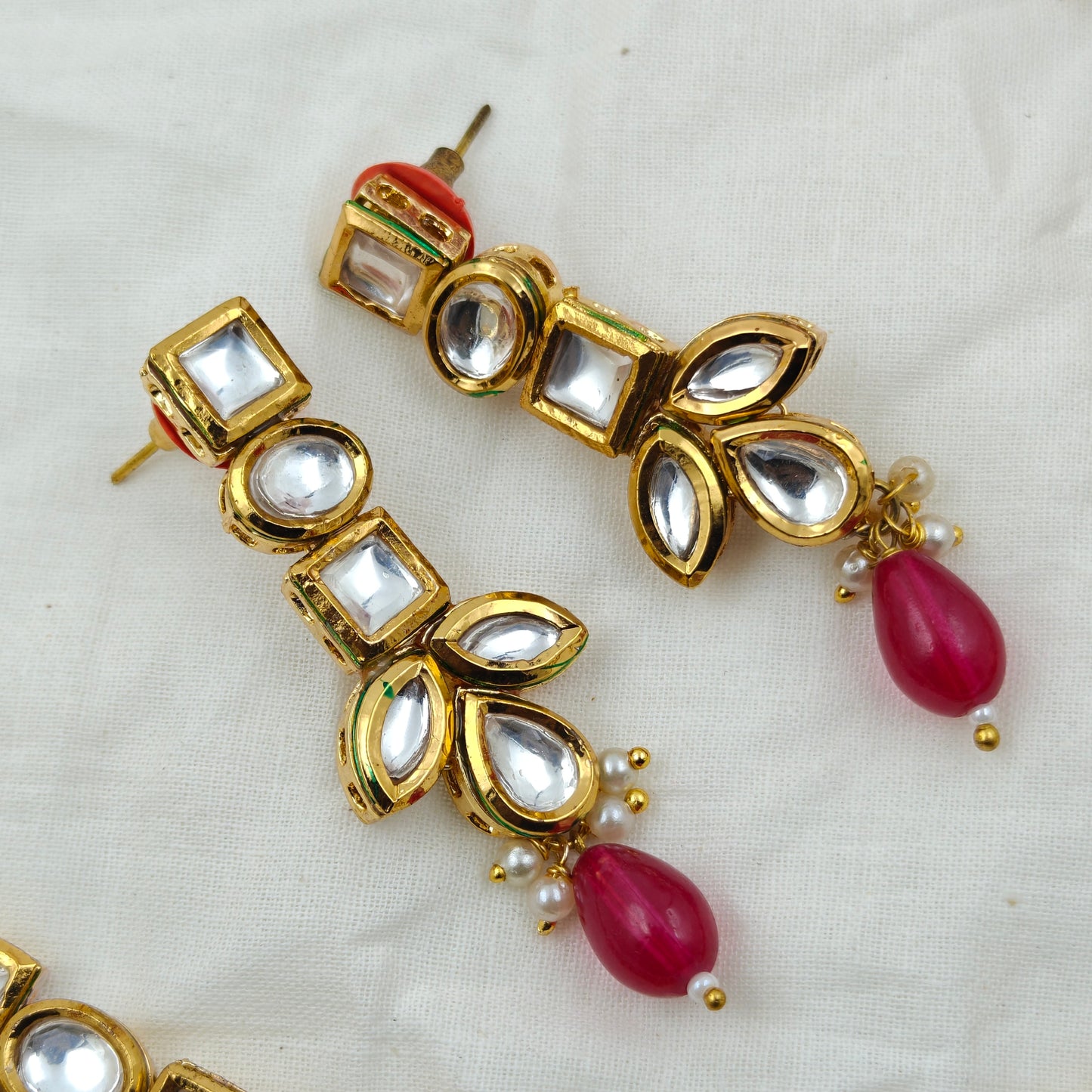 16824 Kundan Short Flower Necklace Pink