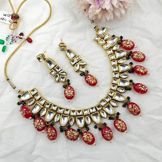 11874 Kundan Red Necklace Set