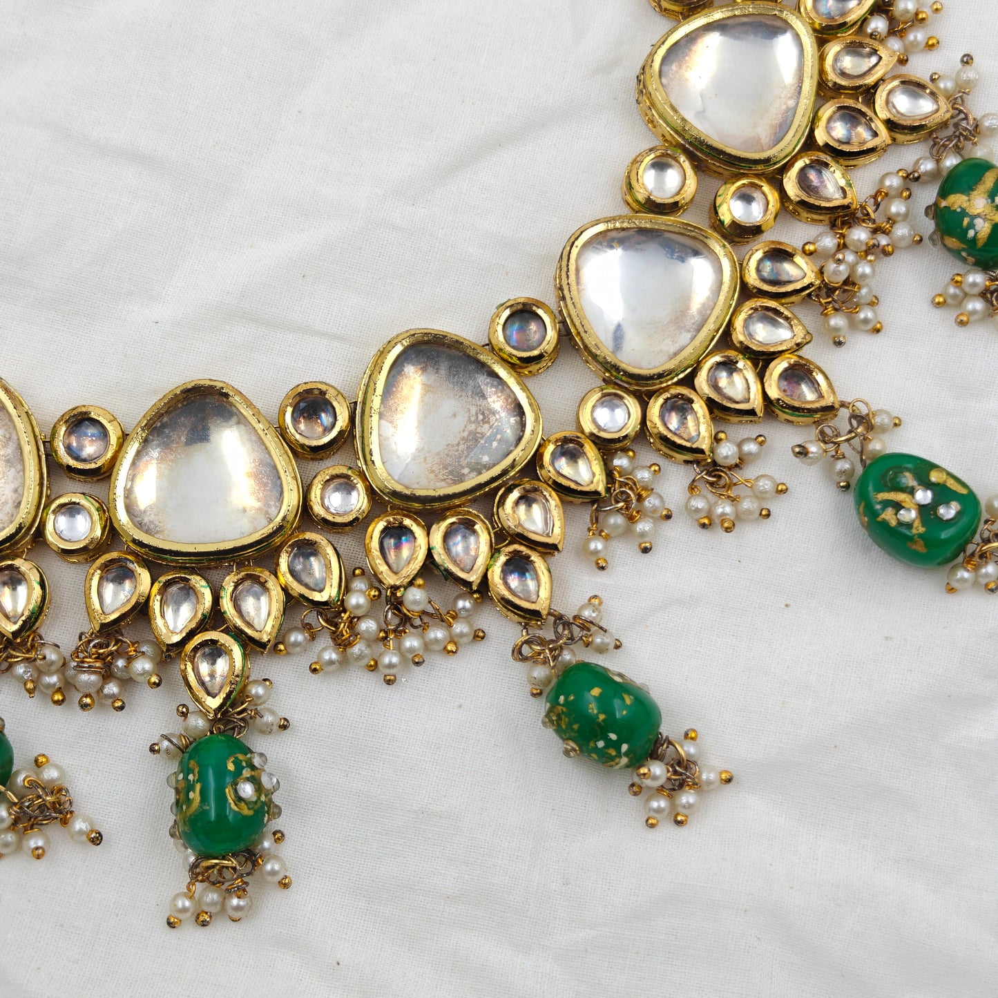 960 Kundan Necklace Set Green Beads