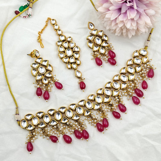 16846 Kundan Choker Red Beads