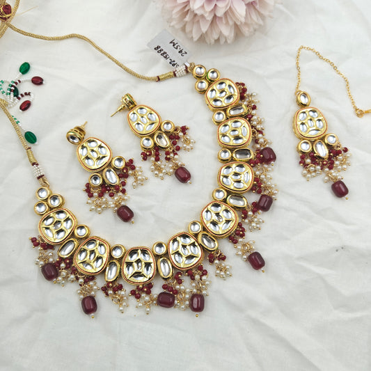 15888 Kundan Short Necklace Red