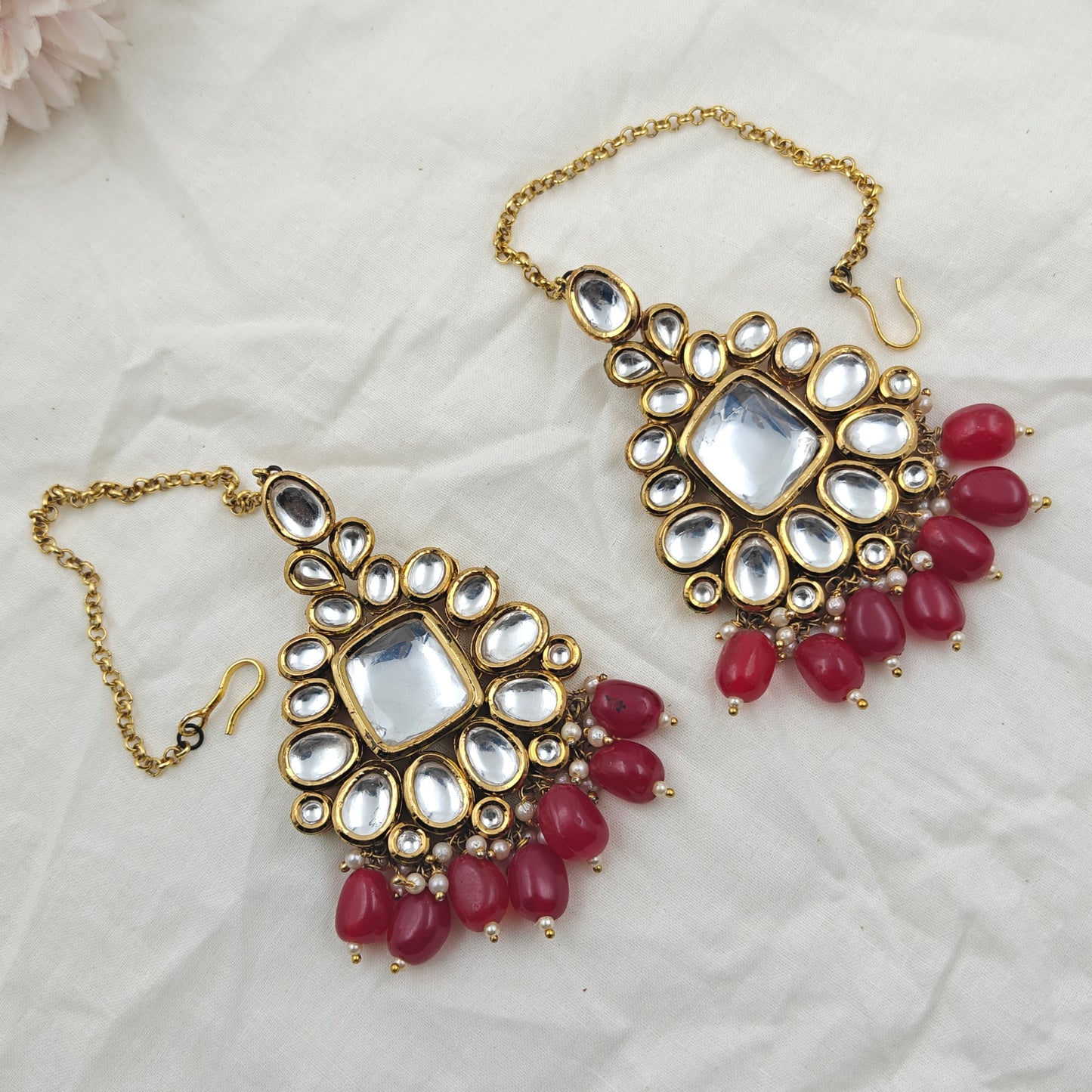 999 Kundan 3/4 Necklace Set Red Aver Beads