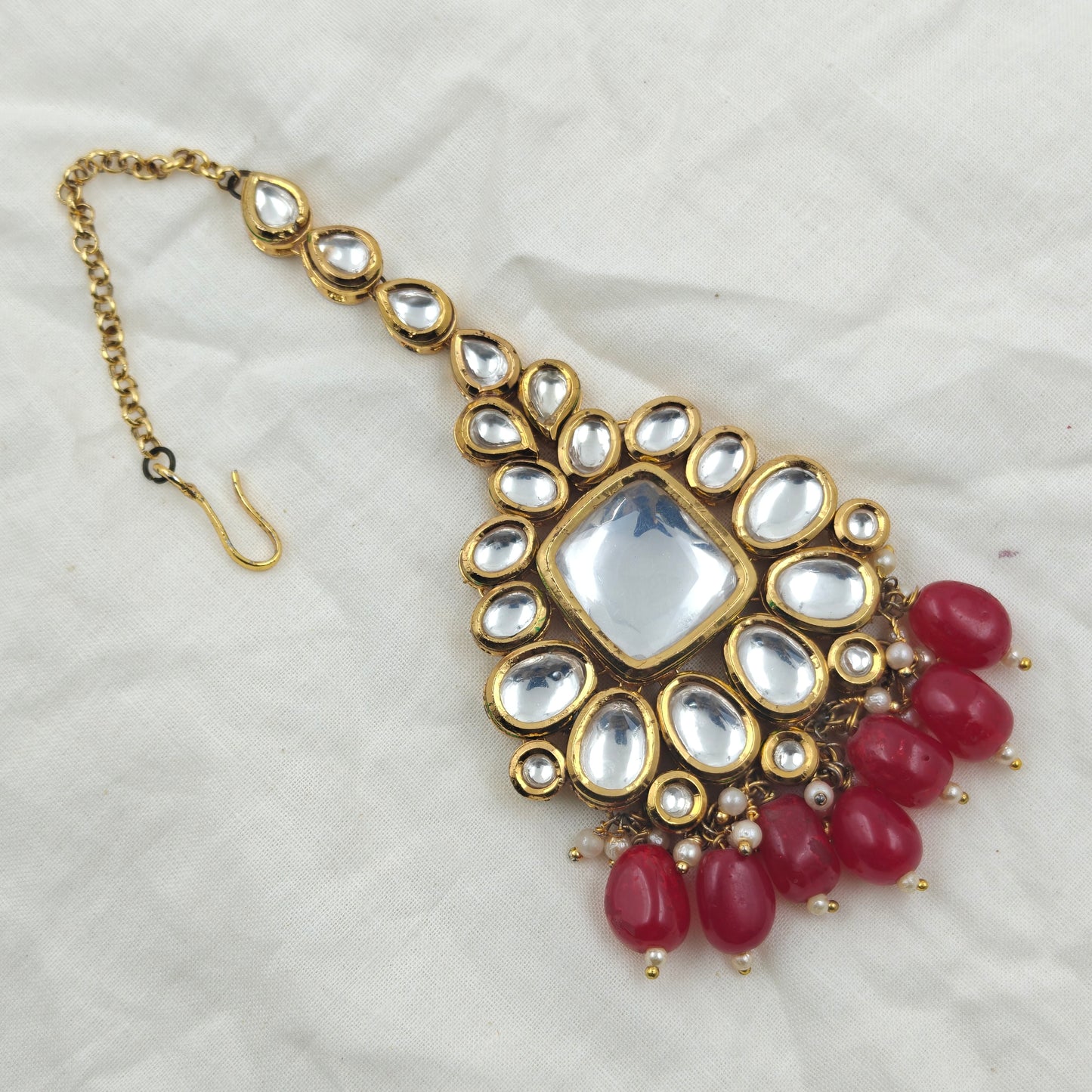 999 Kundan 3/4 Necklace Set Red Aver Beads