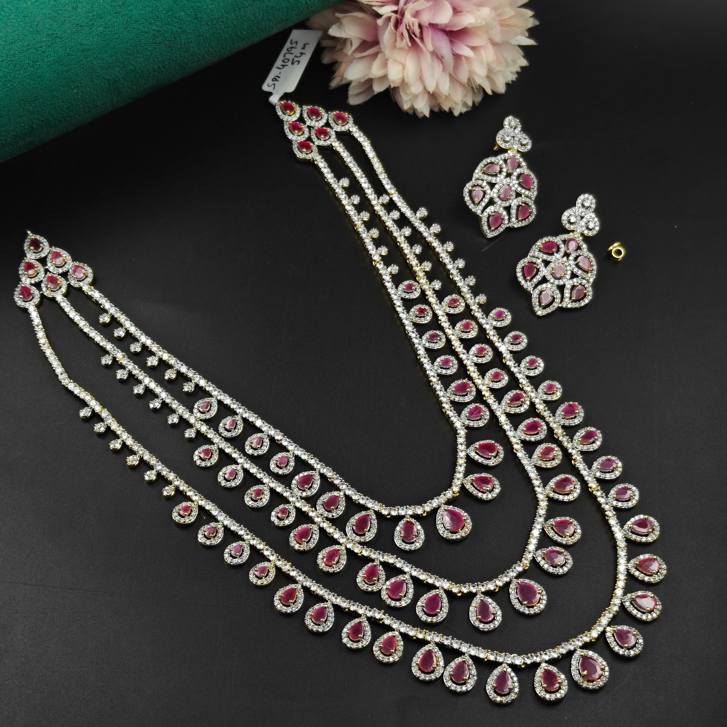 40795 GJ 3 Layers Long Necklace Set Red