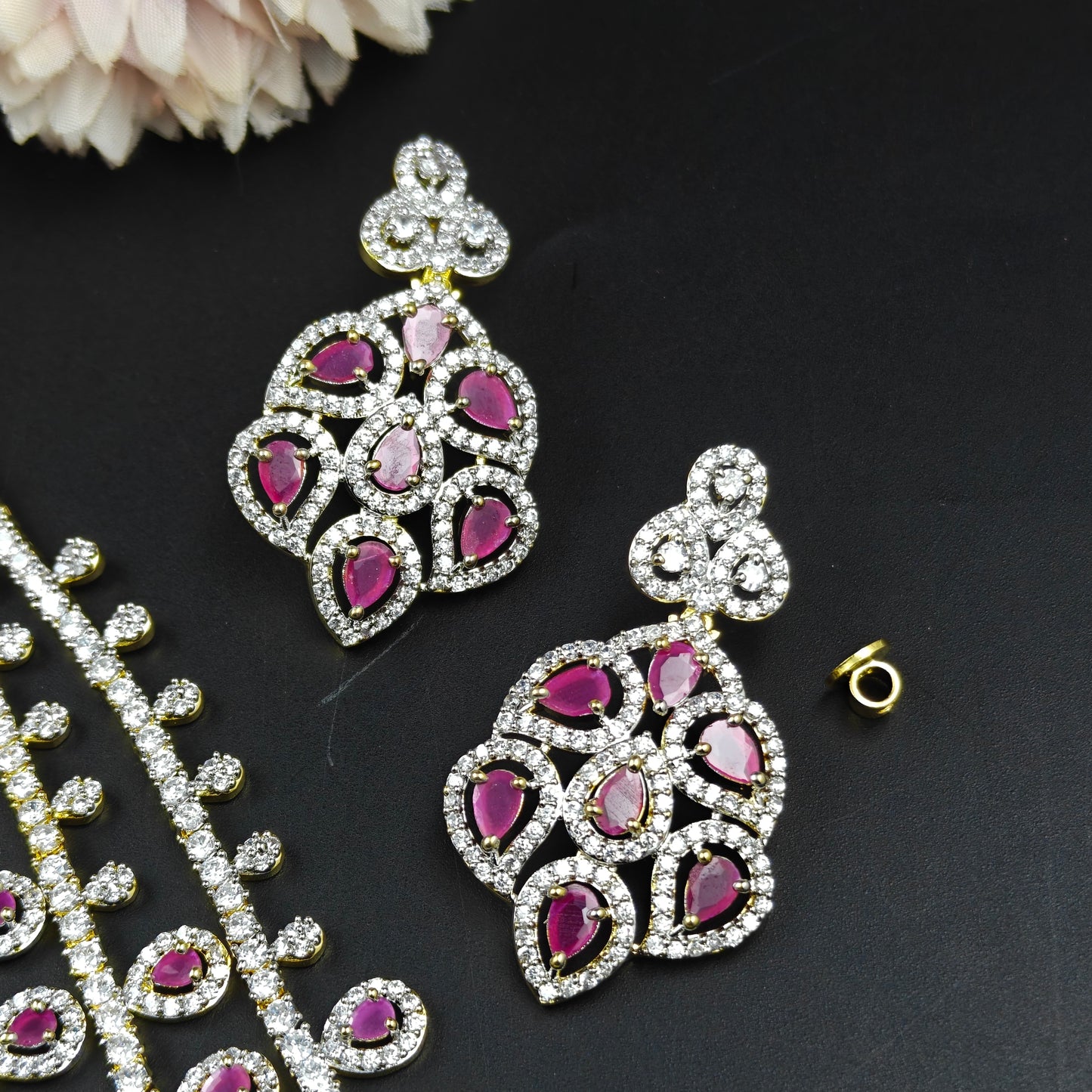 40795 GJ 3 Layers Long Necklace Set Red