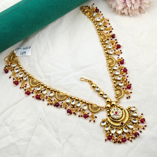 10537 MaangTika Kundan Matha Patti Red