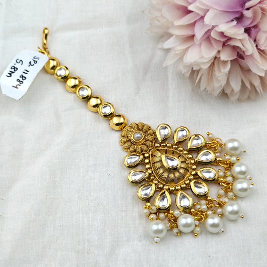 11884 / 11885 / 11886 Kundan MaangTikka White