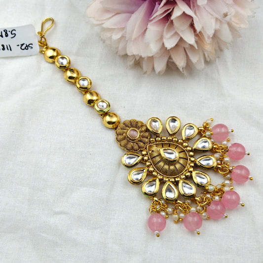 11892 Kundan MaangTikka Pink