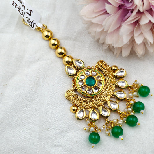 15828 Kundan MaangTikka Chandbali Type Green
