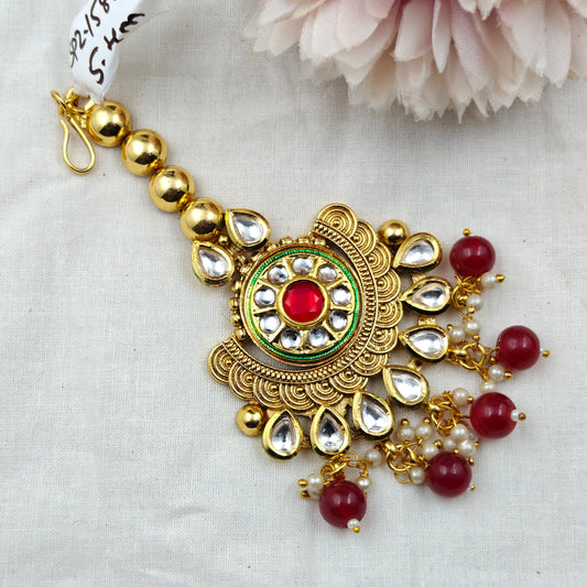 15829 Kundan Chandbali MaangTika Type Red