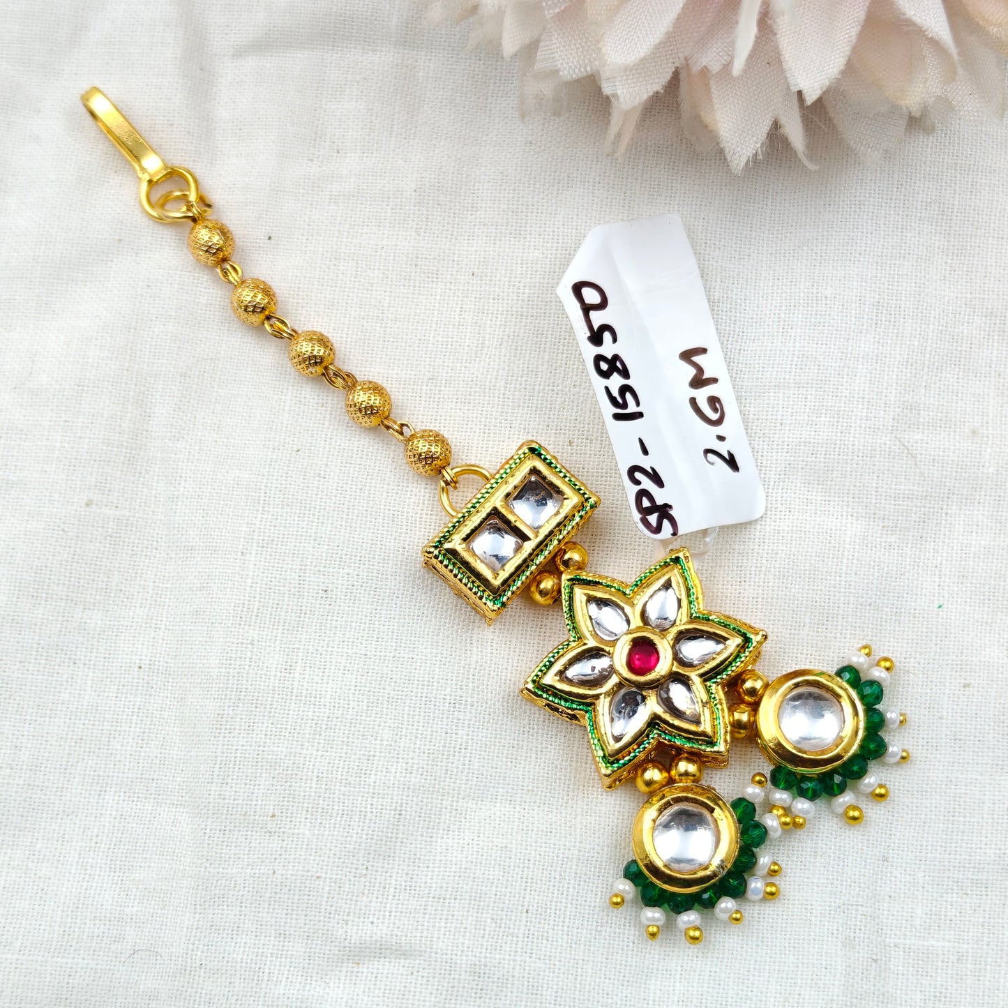 15850 / 15851 / 15852 Kundan Star MaangTika Green