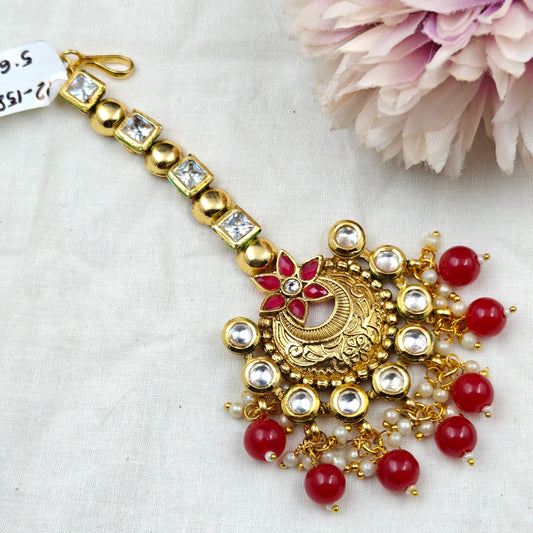 15857 Kundan Long MaangTika Red