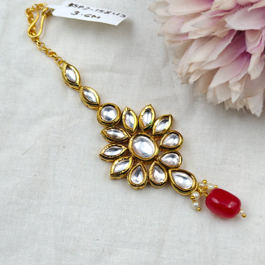 15843 Kundan Leaf MaangTika Red
