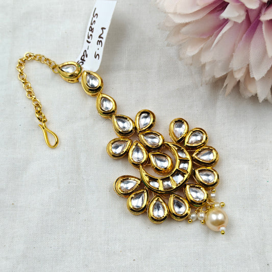 15855 Kundan Chandbali MaangTika Pearl