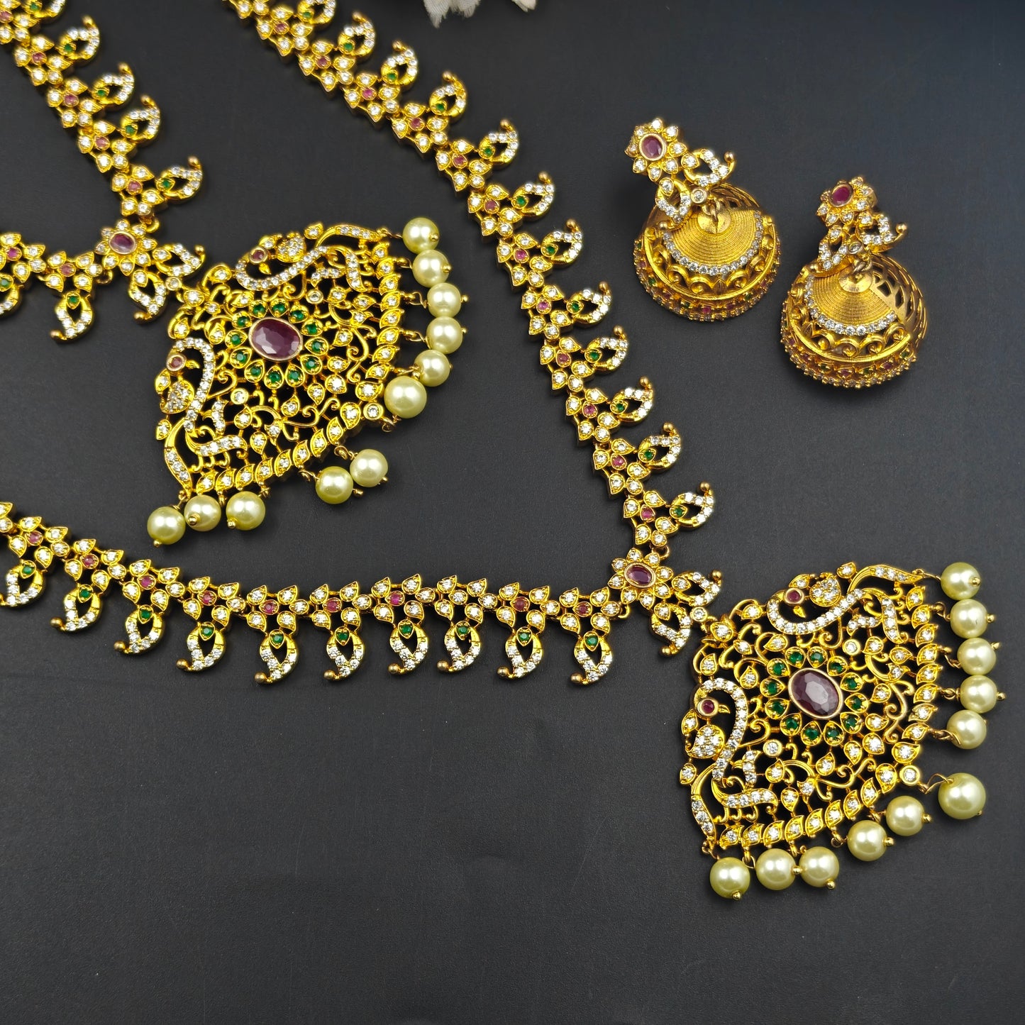 4183 CZ Peacock Combo Multi Necklace Set