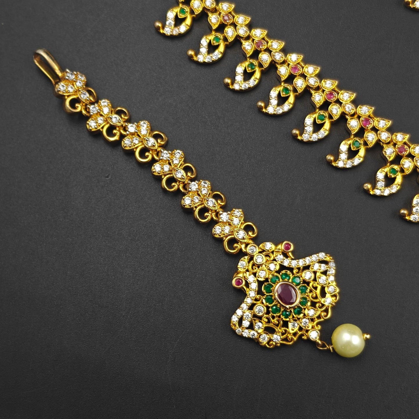 4183 CZ Peacock Combo Multi Necklace Set