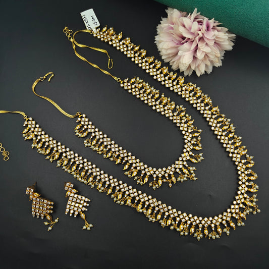 14571 GP Full White Combo Necklace Set Without Pendent