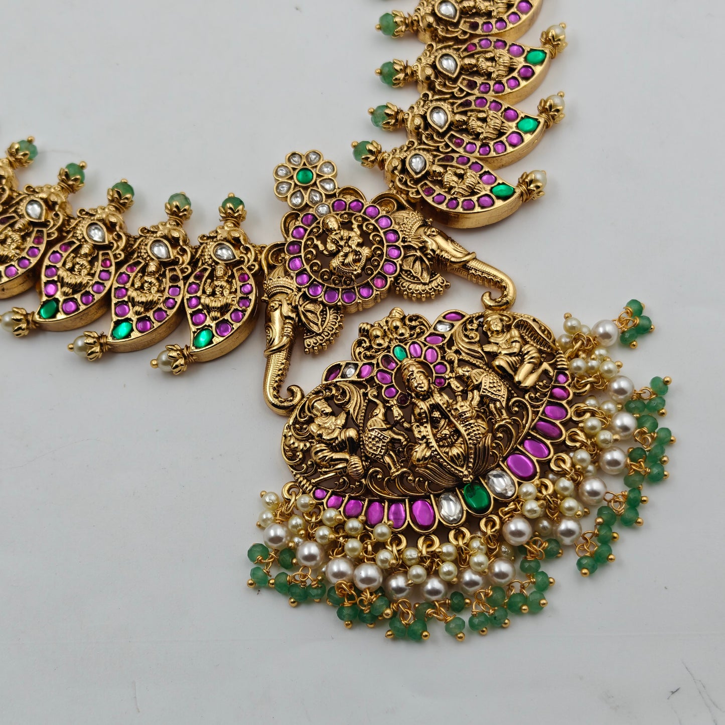40835 Jadau nakshi mango long necklace with pearls and earrings