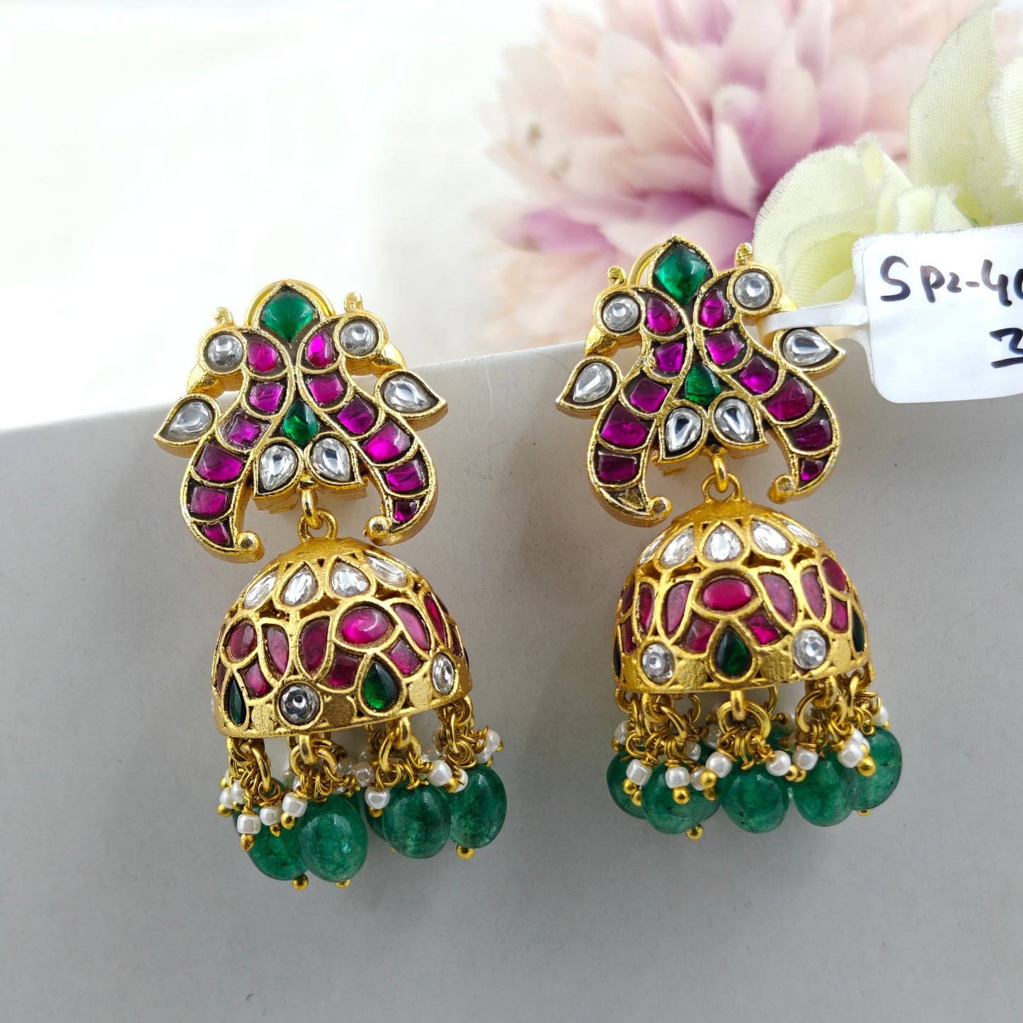 40813 Jadau Kundan Double peacock Jhumkas