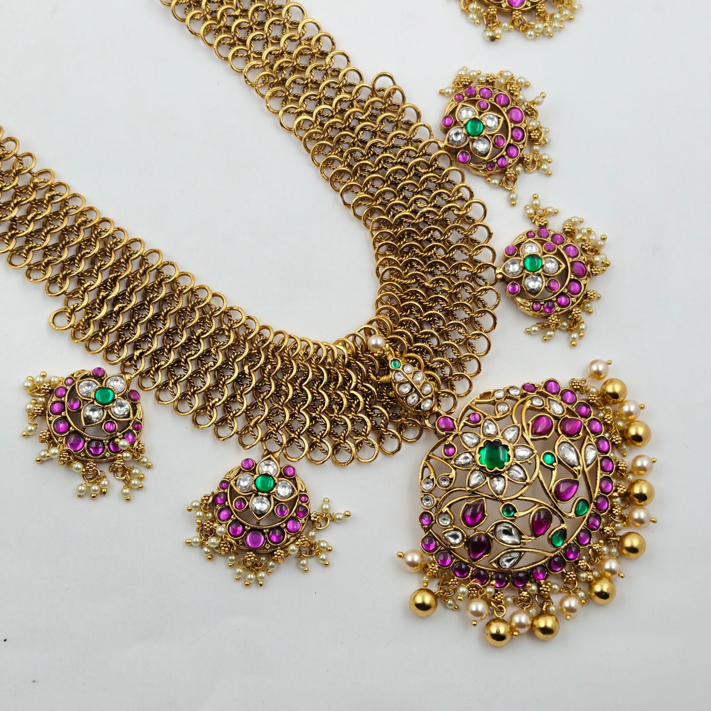 40837 Jadau Gold Mesh Long Necklace Set