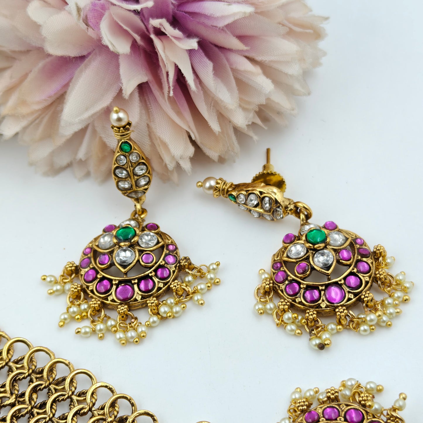 40837 Jadau Gold Mesh Long Necklace Set