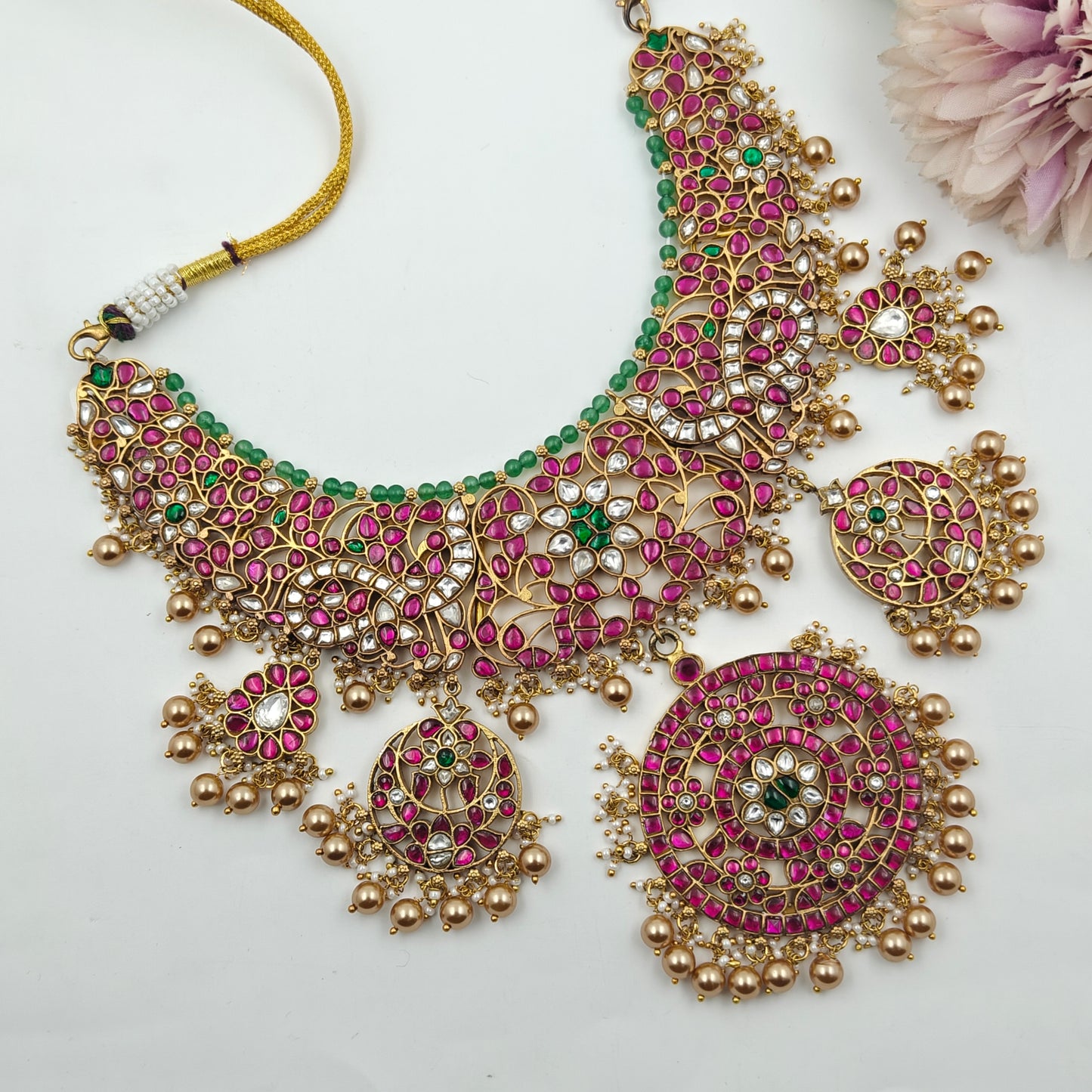 40807  Jadau Heavy Necklace Set With Big Locket